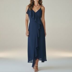 NWT Keepsake Special Occasion Dress Women's Size Small Navy Blue Ruffle Front